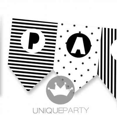 Bandeirola de festa preta e branca com letras P e A
