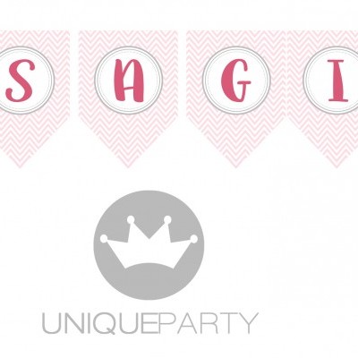 Faixa decorativa cor-de-rosa escrita It's a Girl para festa de bebé