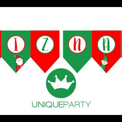 Bandeirola de festa estilo Natal com letras e imagens festivas