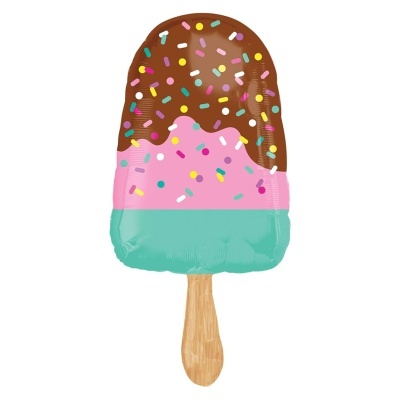 Balão metálico em forma de gelado de três cores com granulado