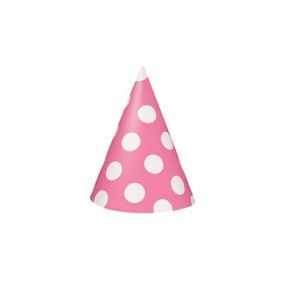 Chapéu de festa rosa com bolas brancas