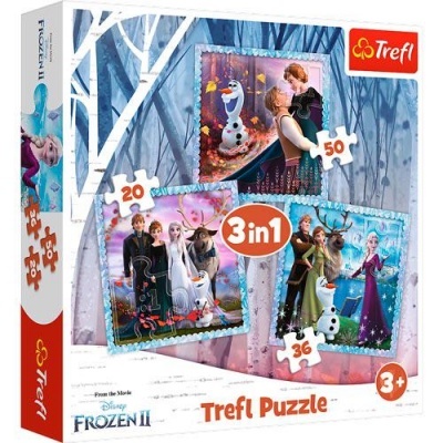 Caixa de puzzles Trefl Puzzle Disney Frozen II com três puzzles de 20, 50 e 36 peças