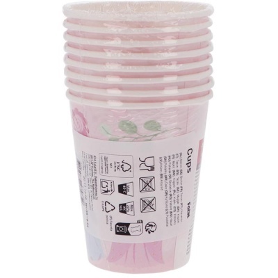 Conjunto de copos descartáveis cor-de-rosa com padrão de rosas