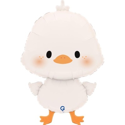 Balão em forma de patinho com bico e pés laranja