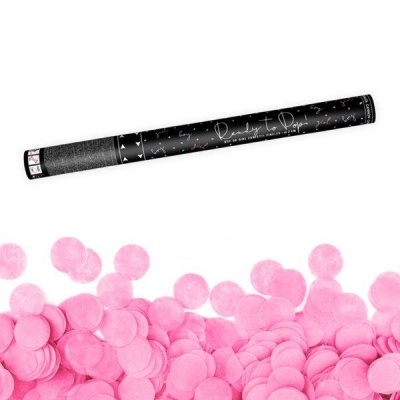 Tubo black para confetis com texto 'Pimenteira dos Pápás' e confetis cor-de-rosa