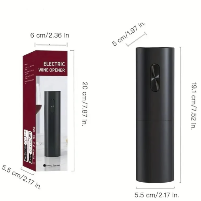 Abridor de vinho elétrico preto com embalagem vinho e branco