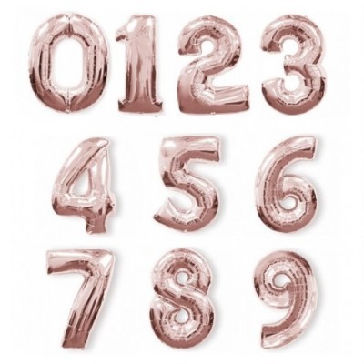 Balões metálicos dourados em forma de números de 0 a 9