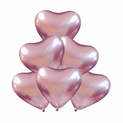 Seis balões em forma de coração rosa metalizados