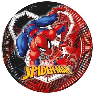 Prato redondo descartável decorado com Spider-Man e texto MARVEL SPIDER-MAN