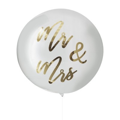 Balão branco com texto dourado Mr & Mrs
