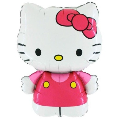 Balão foil Hello Kitty com laço rosa e roupa rosa