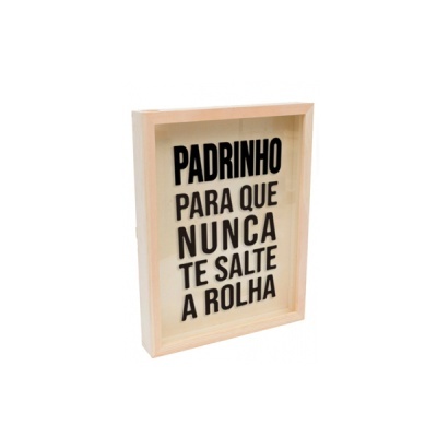 Quadro em madeira clara com vidro e texto preto