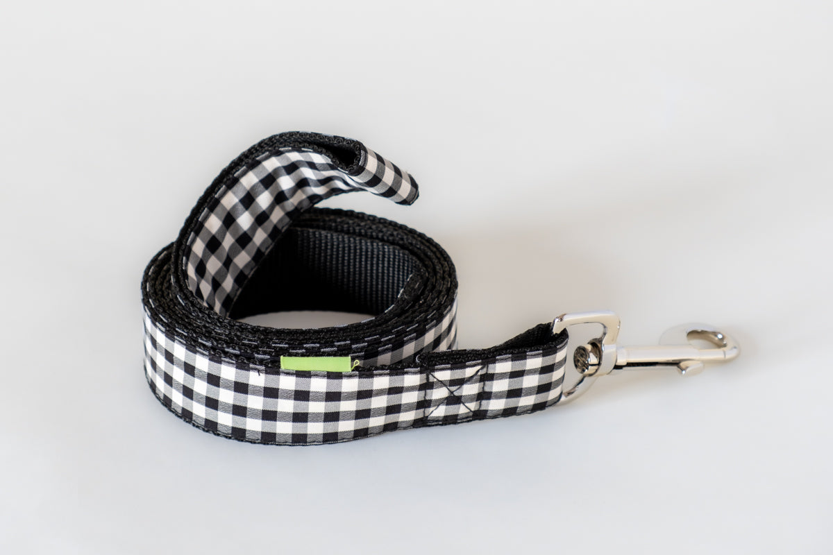 Trela PET Trela para cães xadrez preto e branco com gancho metálico