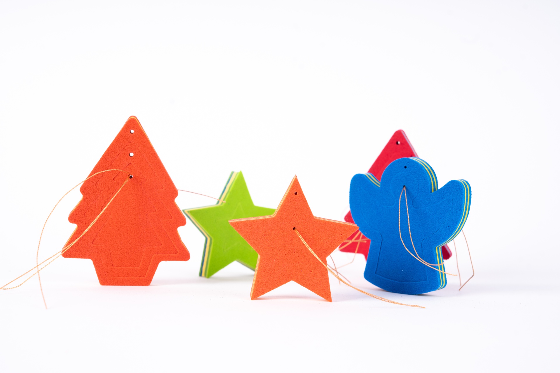 Pendentes de Natal Decorações coloridas para pendurar em forma de árvore de Natal, estrelas e anjo