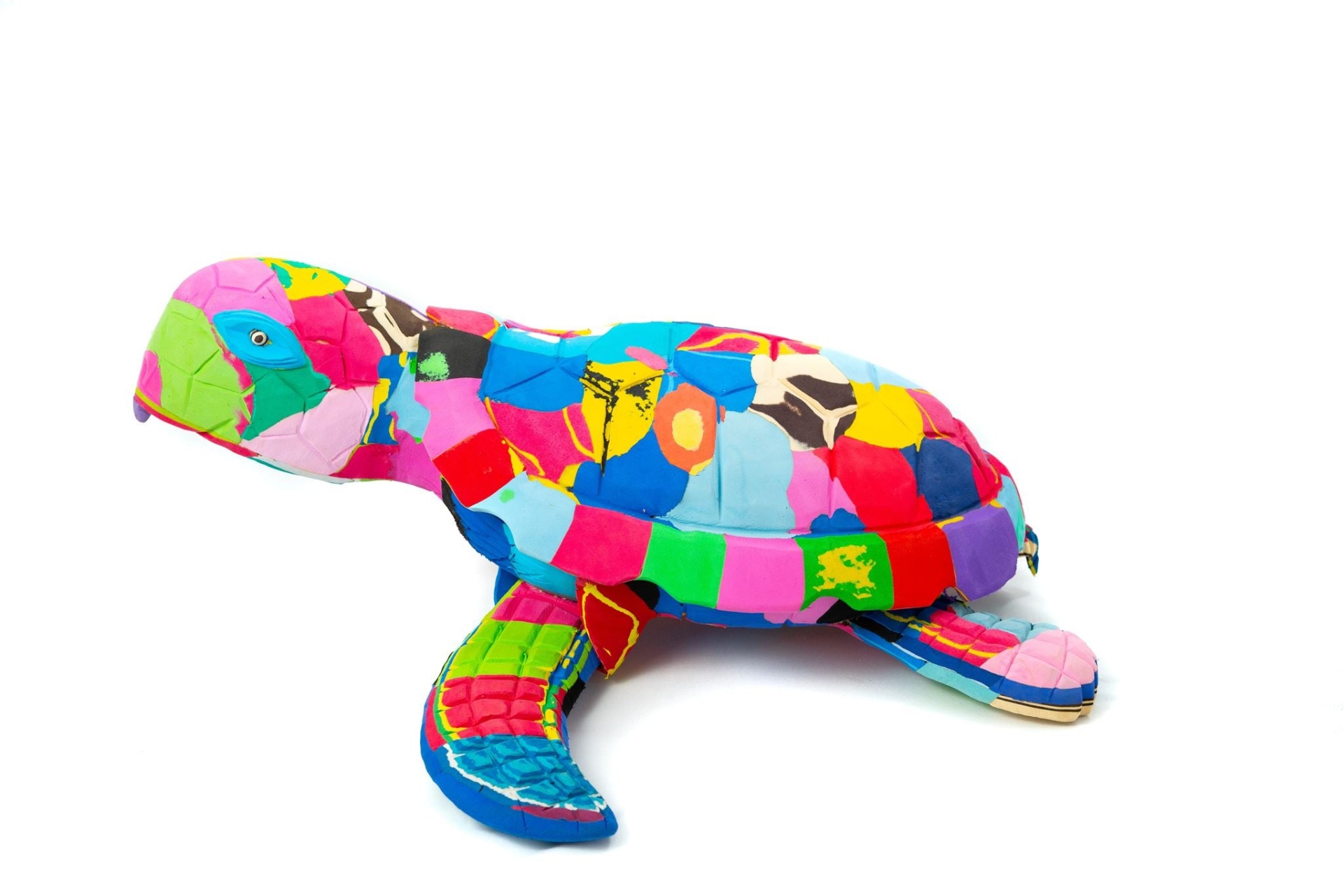 Tartaruga XL Peluche tartaruga colorida em patchwork sobre fundo branco