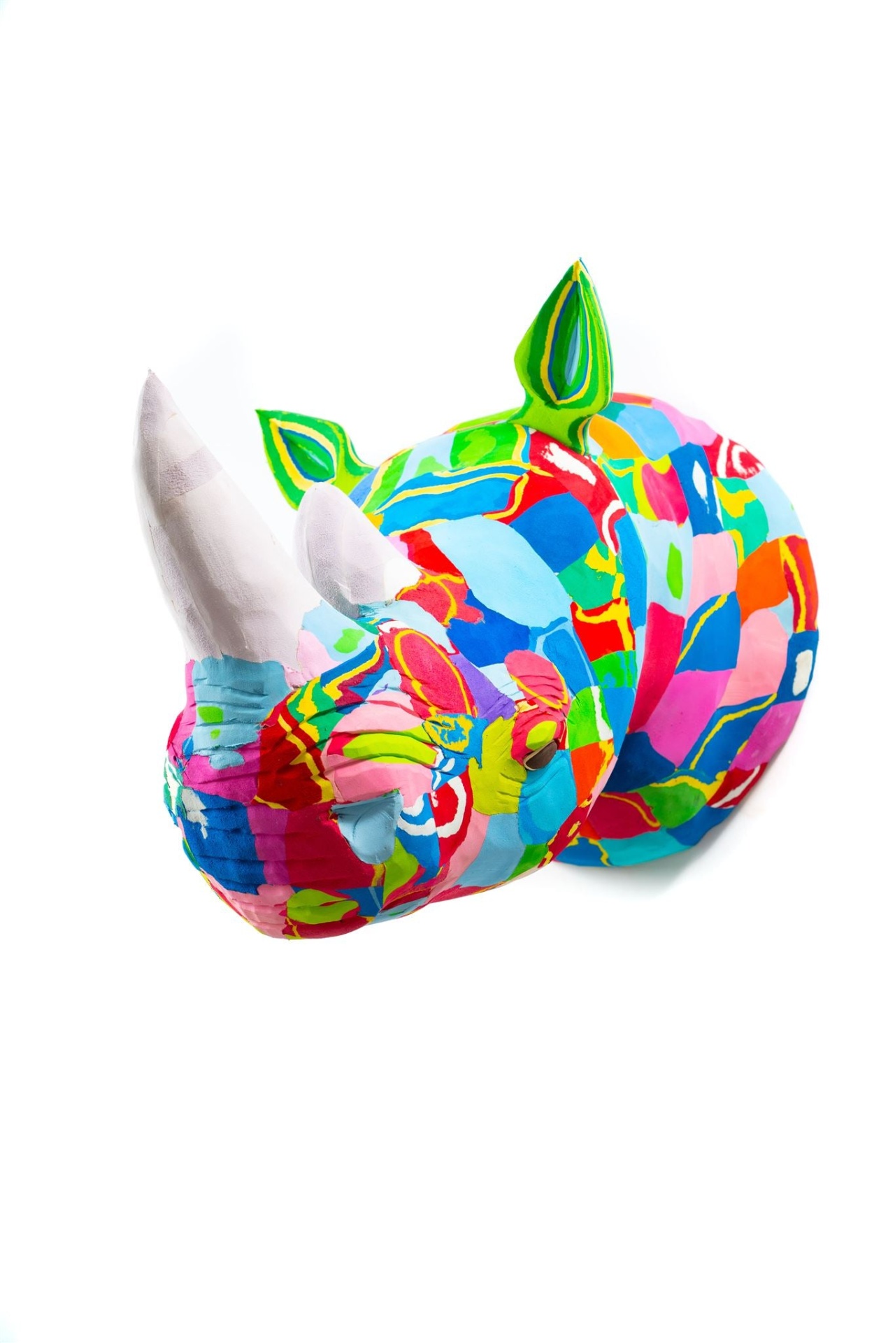 Rinoceronte de Parede XXL Cabeça decorativa de rinoceronte colorido em pelúcia