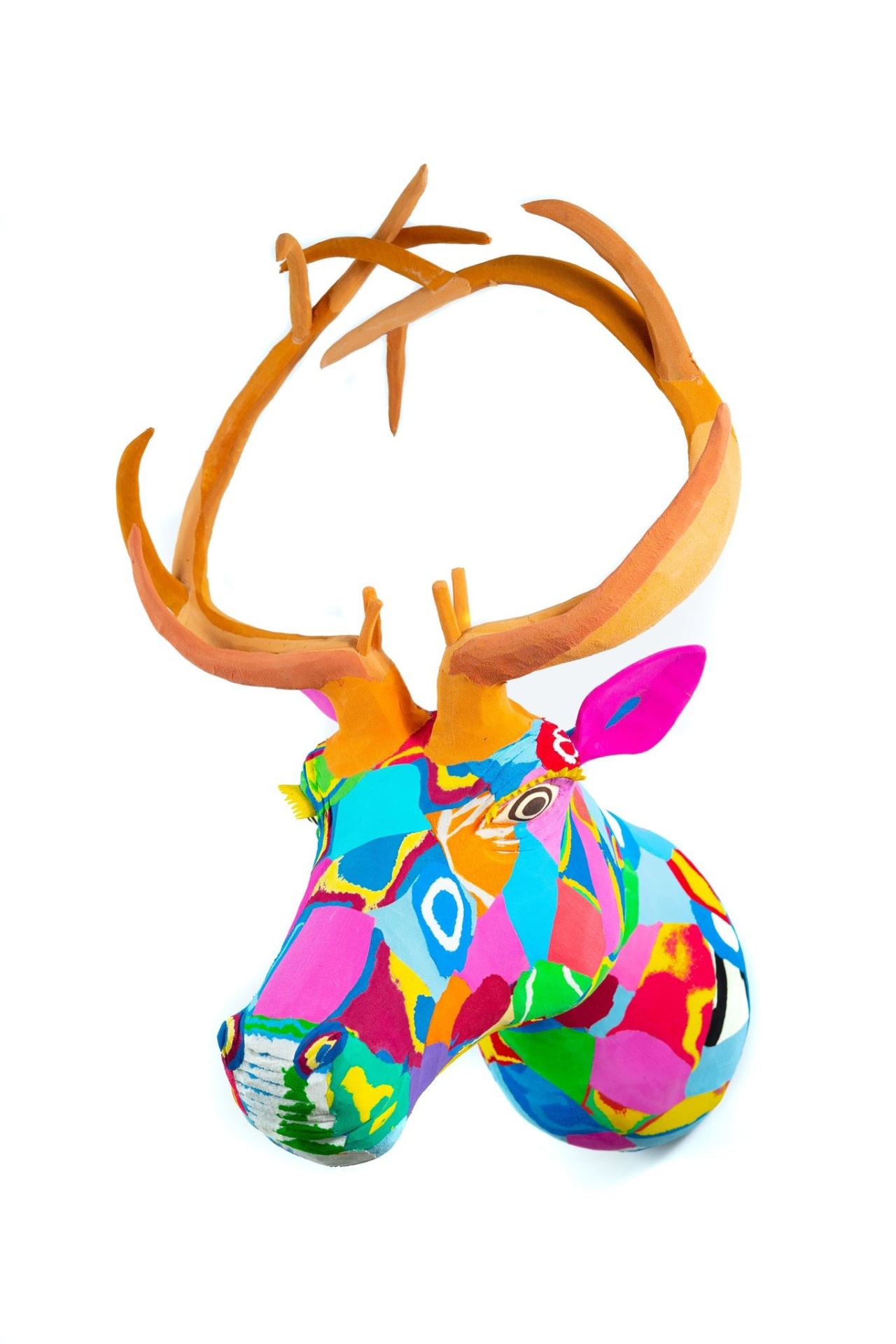 Veado de parede XL - Por encomenda Cabeça decorativa de veado colorida com galhadas grandes.