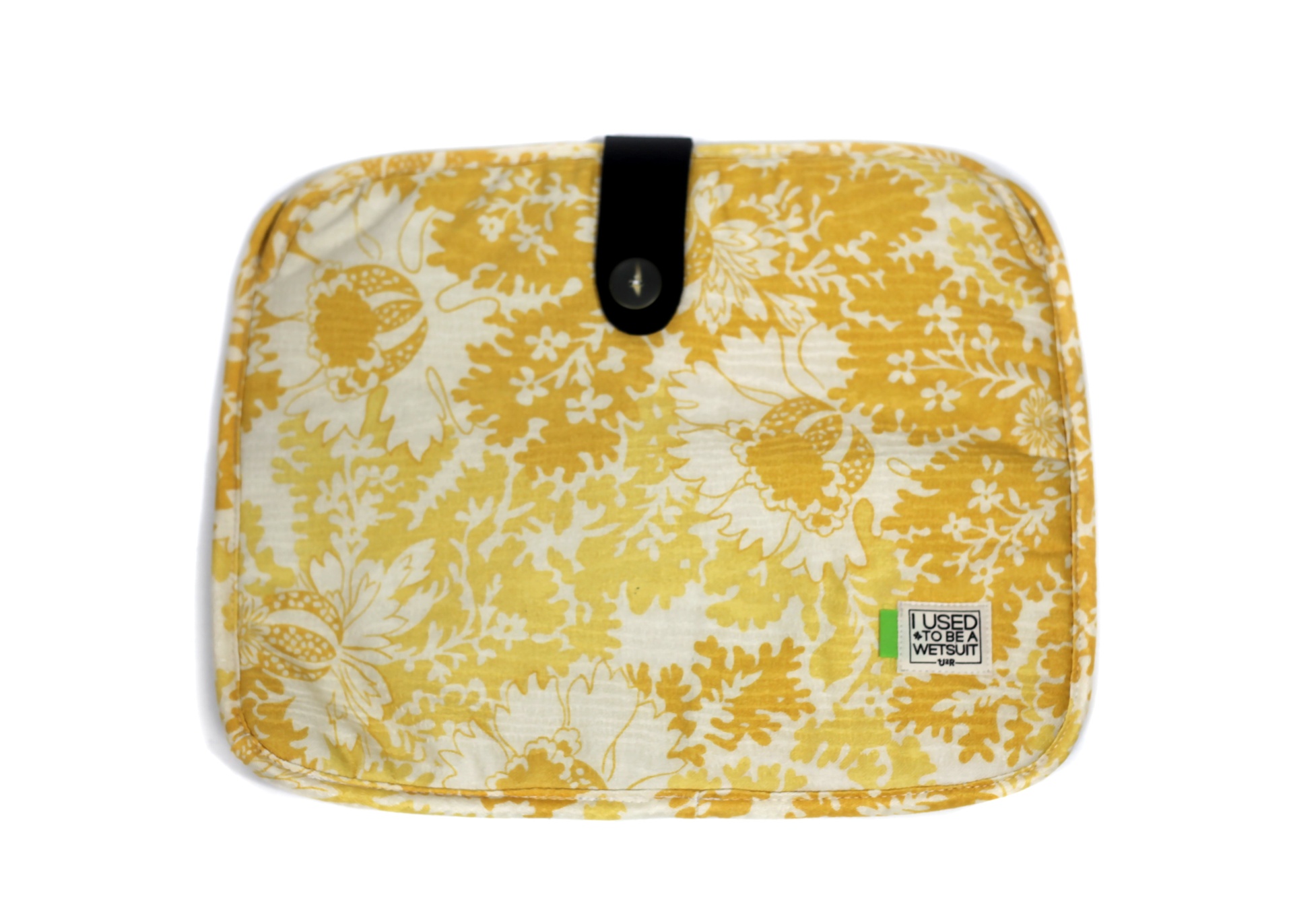 Sleeves para computadores - Macbook 13 Estojo de tecido amarelo e branco com padrão floral e fecho preto