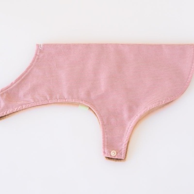 Roupa para cão cor-de-rosa com botões de madeira sobre fundo branco