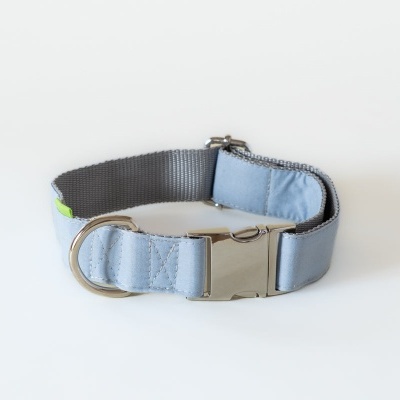 Coleira para cão cinzenta com fivela metálica