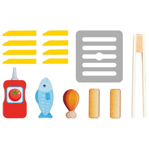 Conjunto de brinquedos de cozinha com peças coloridas e utensílios de cozinha