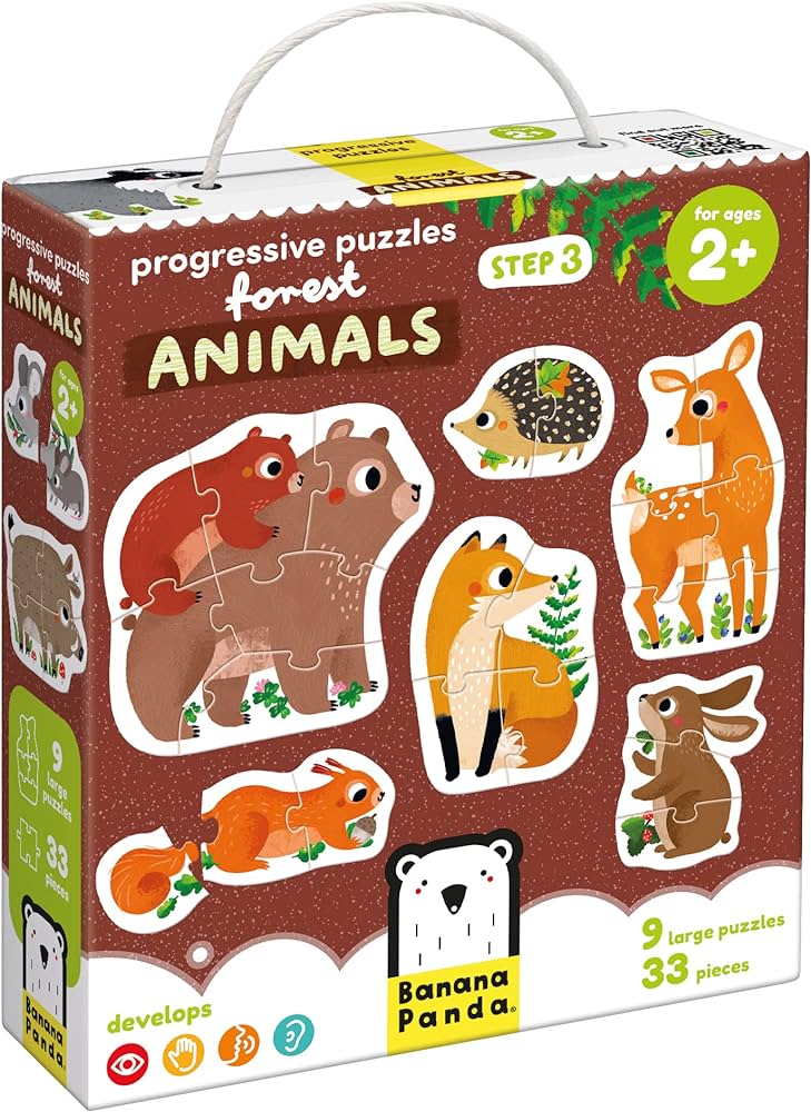 Caixa de puzzles progressivos de animais da floresta para crianças a partir dos 2 anos