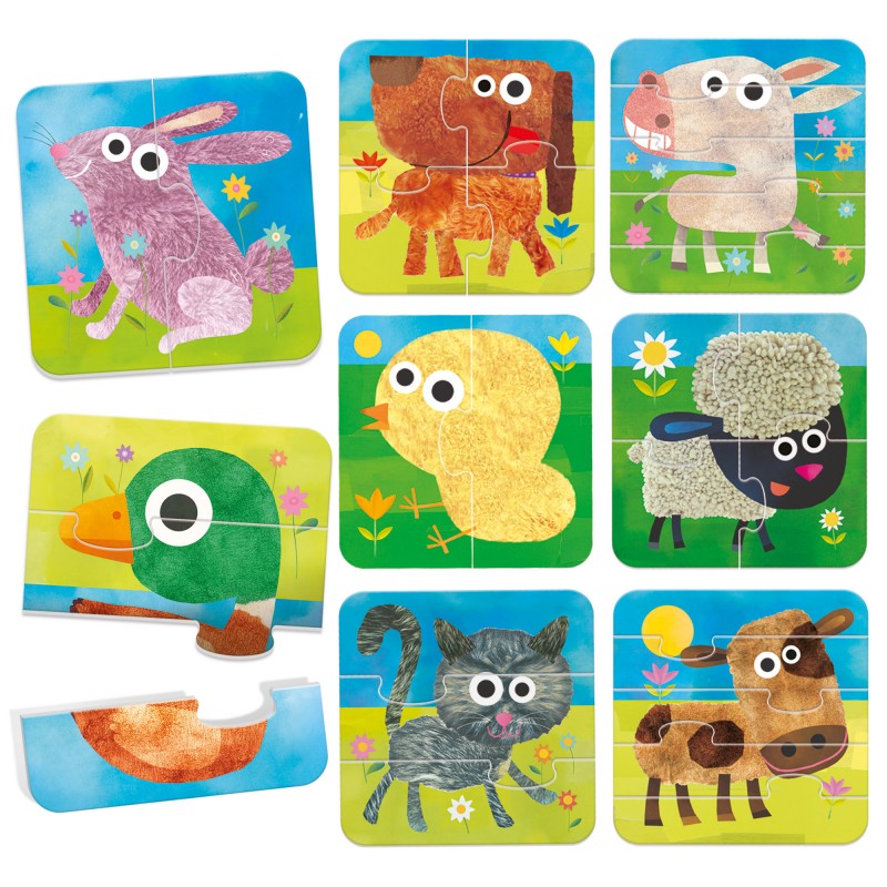 Puzzles infantis em madeira com ilustrações de animais coloridos