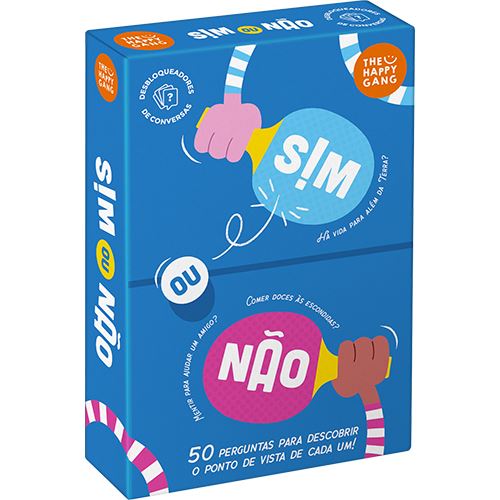 Caixa azul de jogo com balões de fala e texto em português