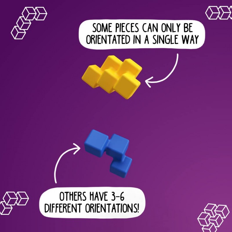 Peças de puzzle tridimensionais azul e amarela com texto explicativo em fundo roxo