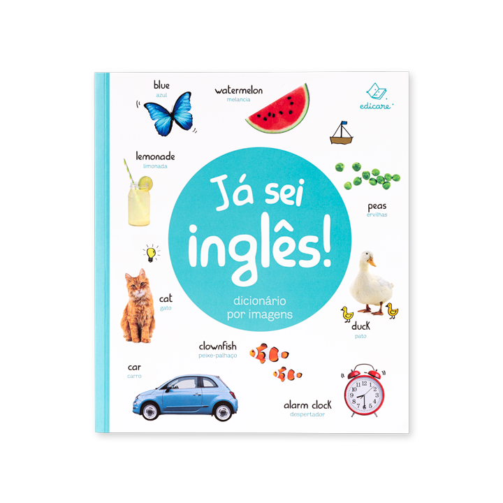 Capa de livro infantil para aprender inglês com imagens e palavras em português e inglês