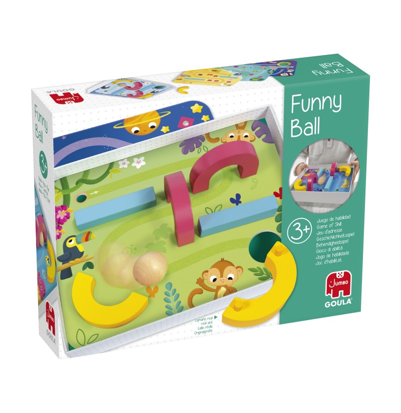 Jogo infantil Funny Ball com peças coloridas e embalagem verde e branca