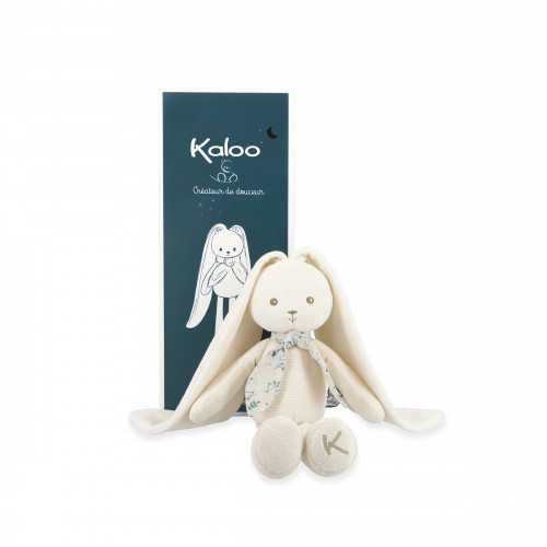Coelho de peluche creme com orelhas compridas e caixa azul Kaloo