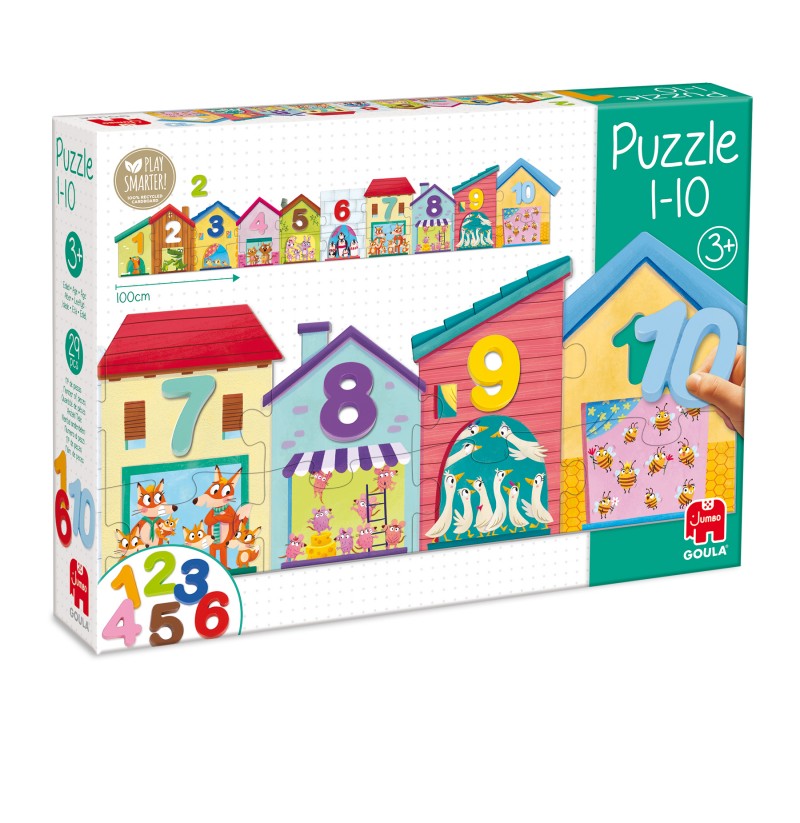 Puzzle 1-10 com casinhas numeradas e coloridas para crianças a partir dos 3 anos