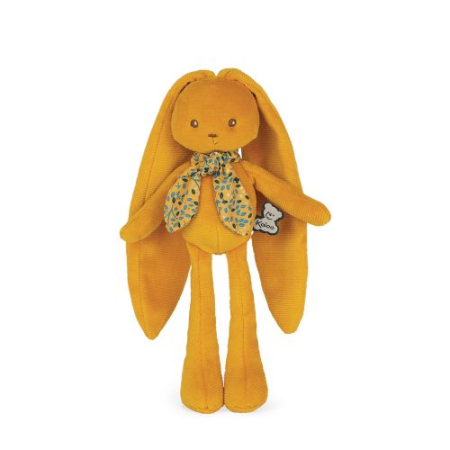 Pelúcia de coelho amarelo com laço e etiqueta Aglo