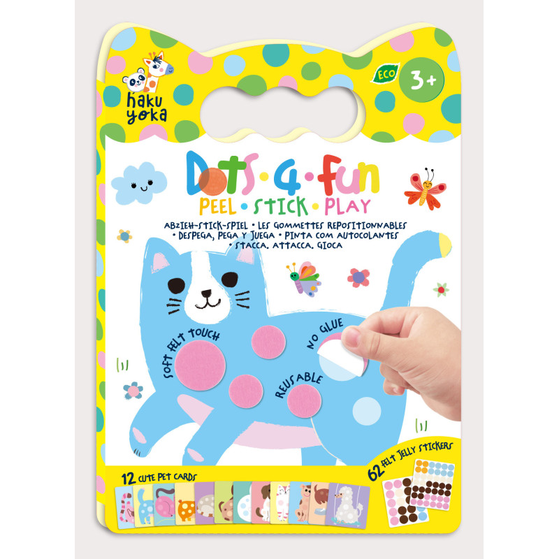 Brinquedo Dots 4 Fun com gato azul e adesivos de feltro coloridos