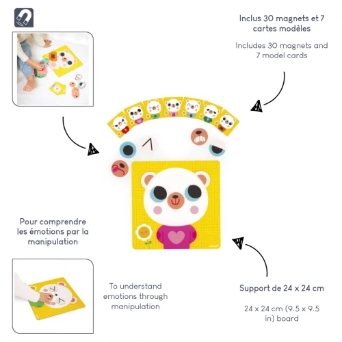 Jogo educativo com ímanes de urso para aprender emoções