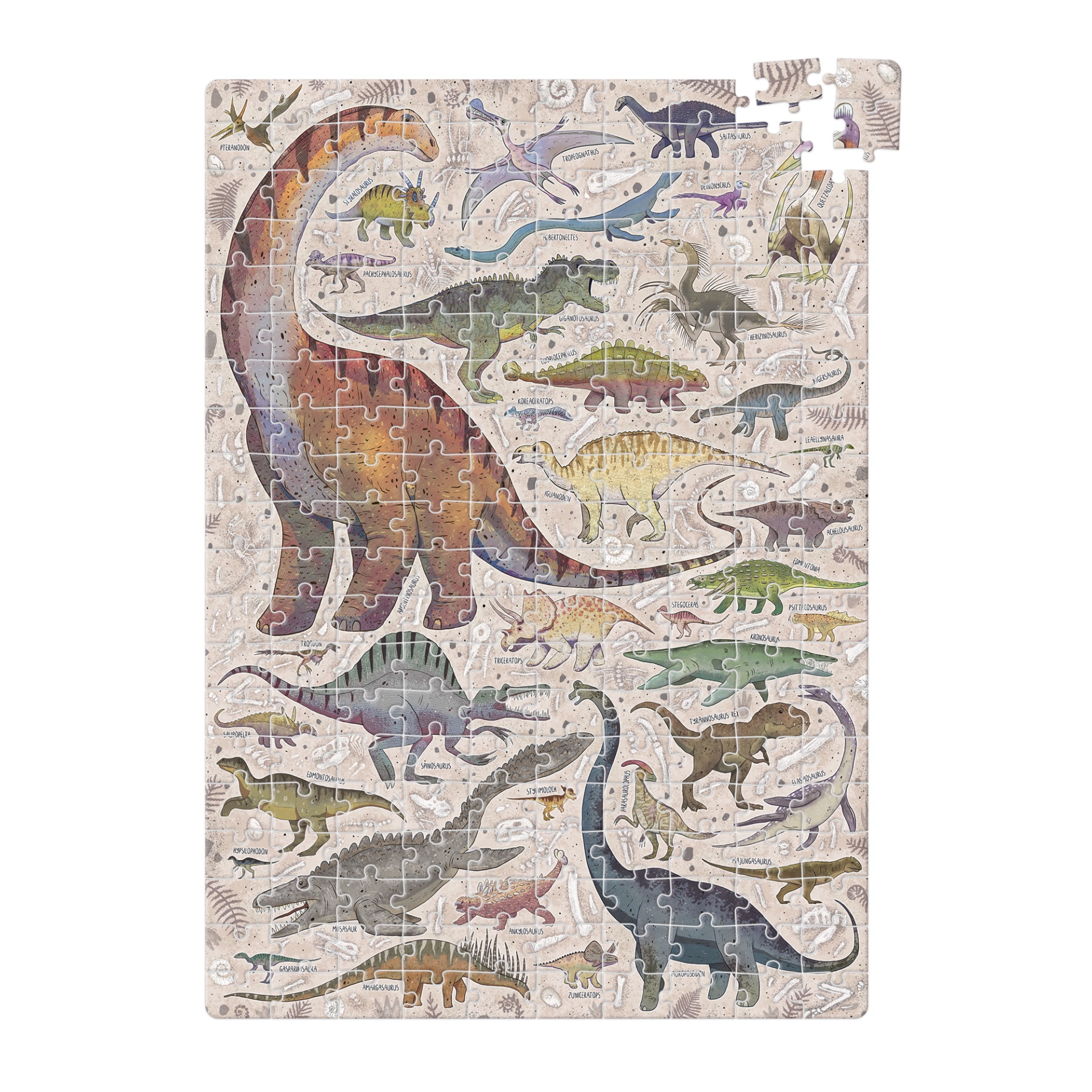 Quebra-cabeças de dinossauros coloridos para crianças com peças parcialmente montadas