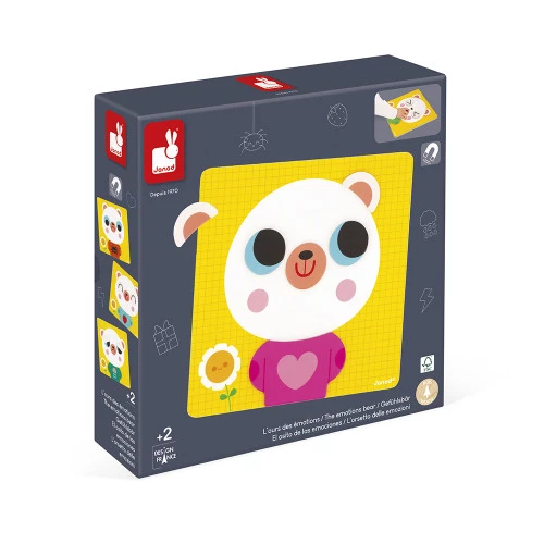 Quebra-cabeça infantil com imagem de urso colorido em embalagem Janod