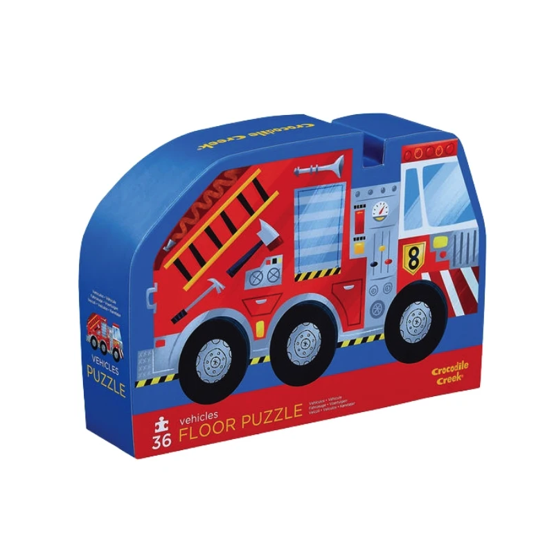 Caixa de puzzle de chão em forma de camião de bombeiros colorido
