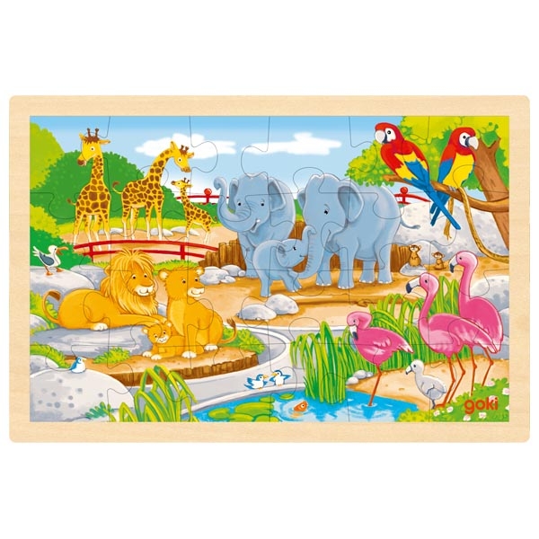 Puzzle de madeira de animais selvagens coloridos em natureza