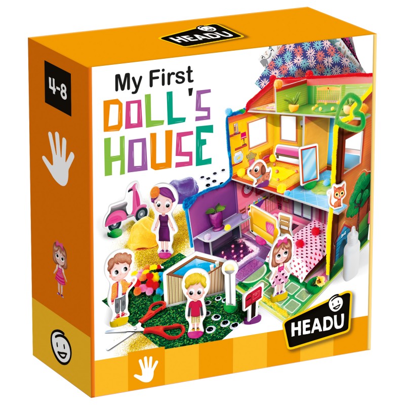 Caixa laranja do brinquedo casa de bonecas My First Doll's House da HEADU