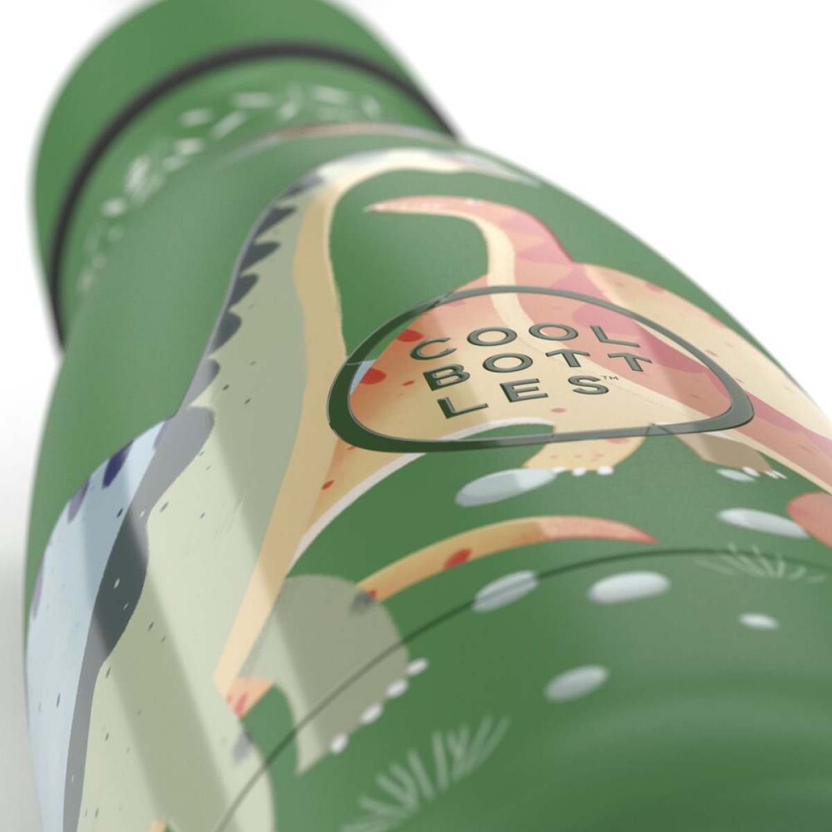 Garrafa térmica verde com design e etiqueta COOL BOTTLES