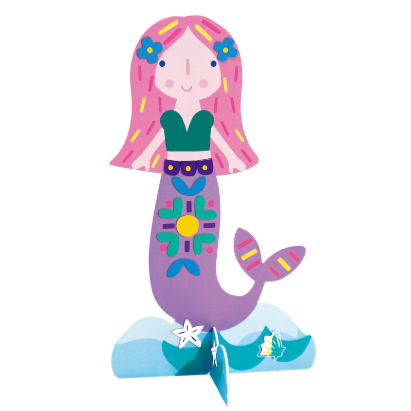 Figura decorativa de sereia com cabelo rosa e cauda lilás