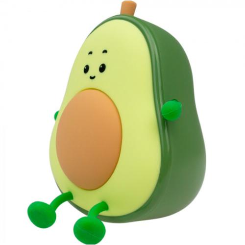 mochila infantil em forma de abacate com braços e pernas verdes