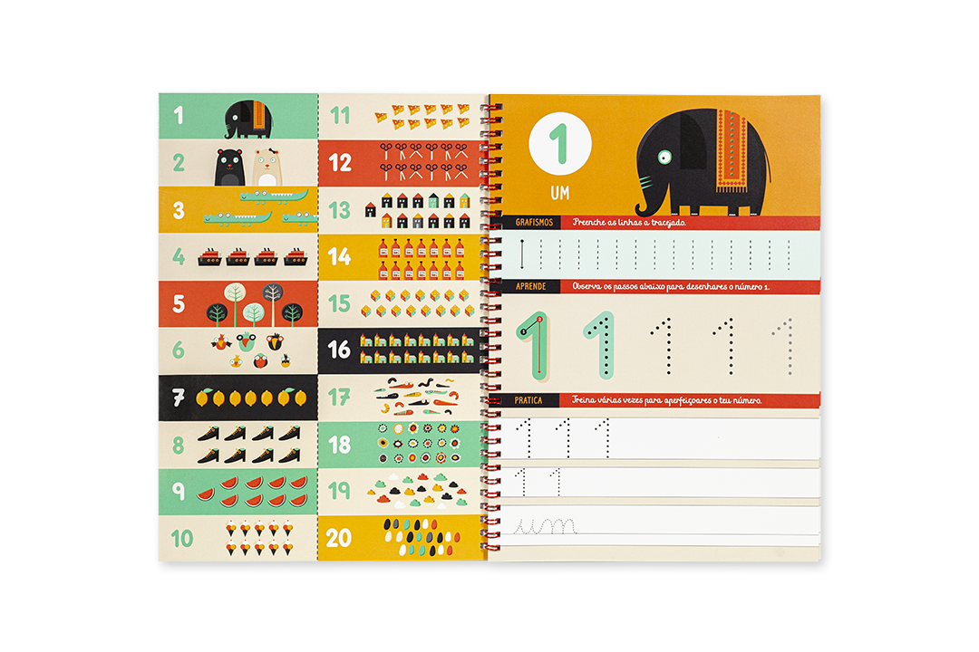 Livro educativo colorido para crianças com números e ilustrações