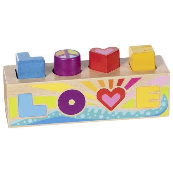 Brinquedo educativo de madeira com blocos coloridos