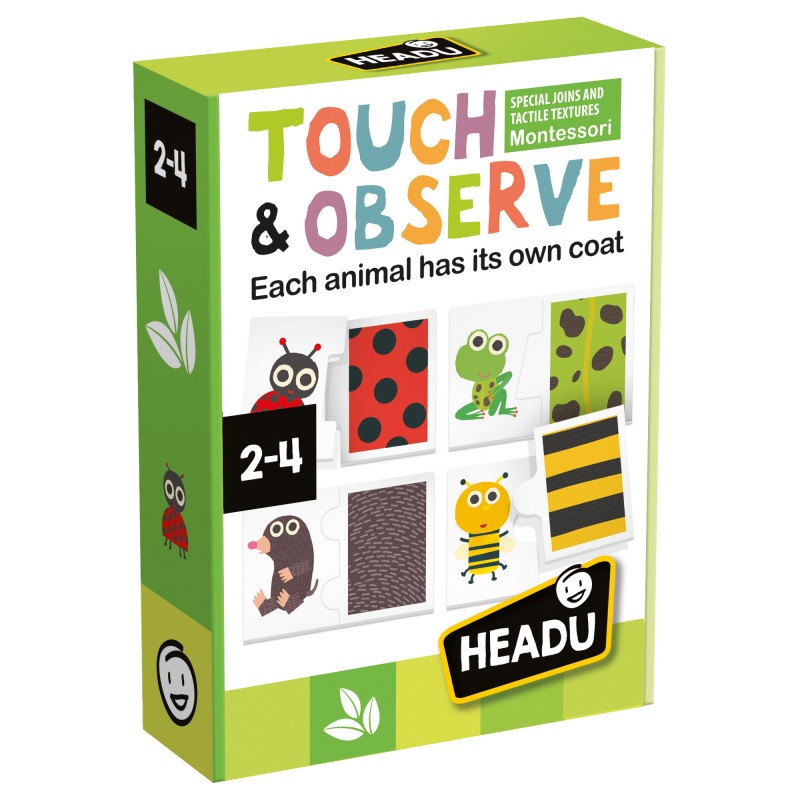 Caixa do jogo Headu Touch & Observe para crianças 2-4 anos com padrões de pelagem de animais