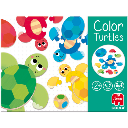 Embalagem do jogo Color Turtles mostra tartarugas coloridas e bola colorida