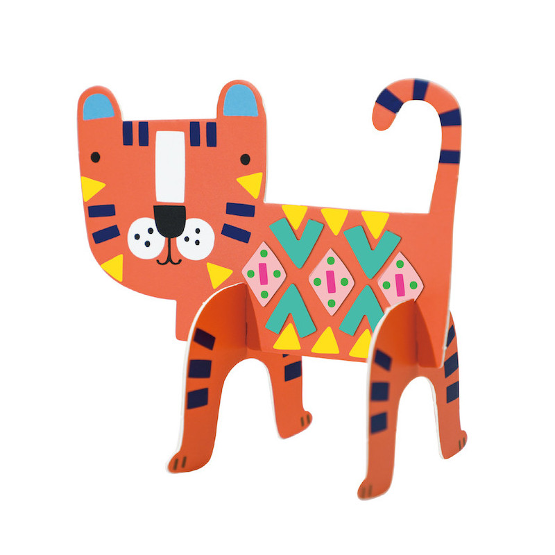 Figurine de gato colorido em papel/cartão com padrões geométricos