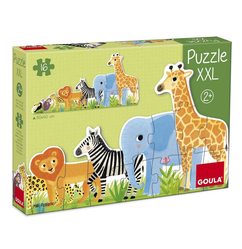 Caixa de puzzle XXL com animais da selva coloridos